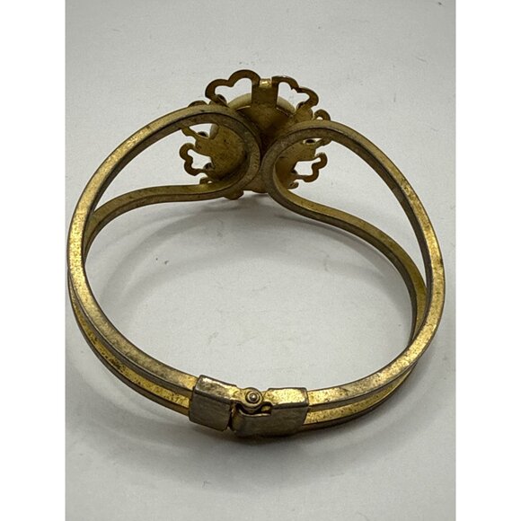 Vintage Gold-Tone Hinged Bracelet With Floral Cameo Centerpiece - Picture 6 of 7
